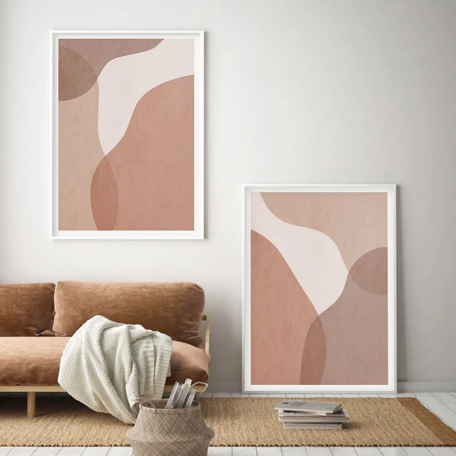 Abstract Beige Geometric Canvas Wall Art - Decorative Posters and Prints