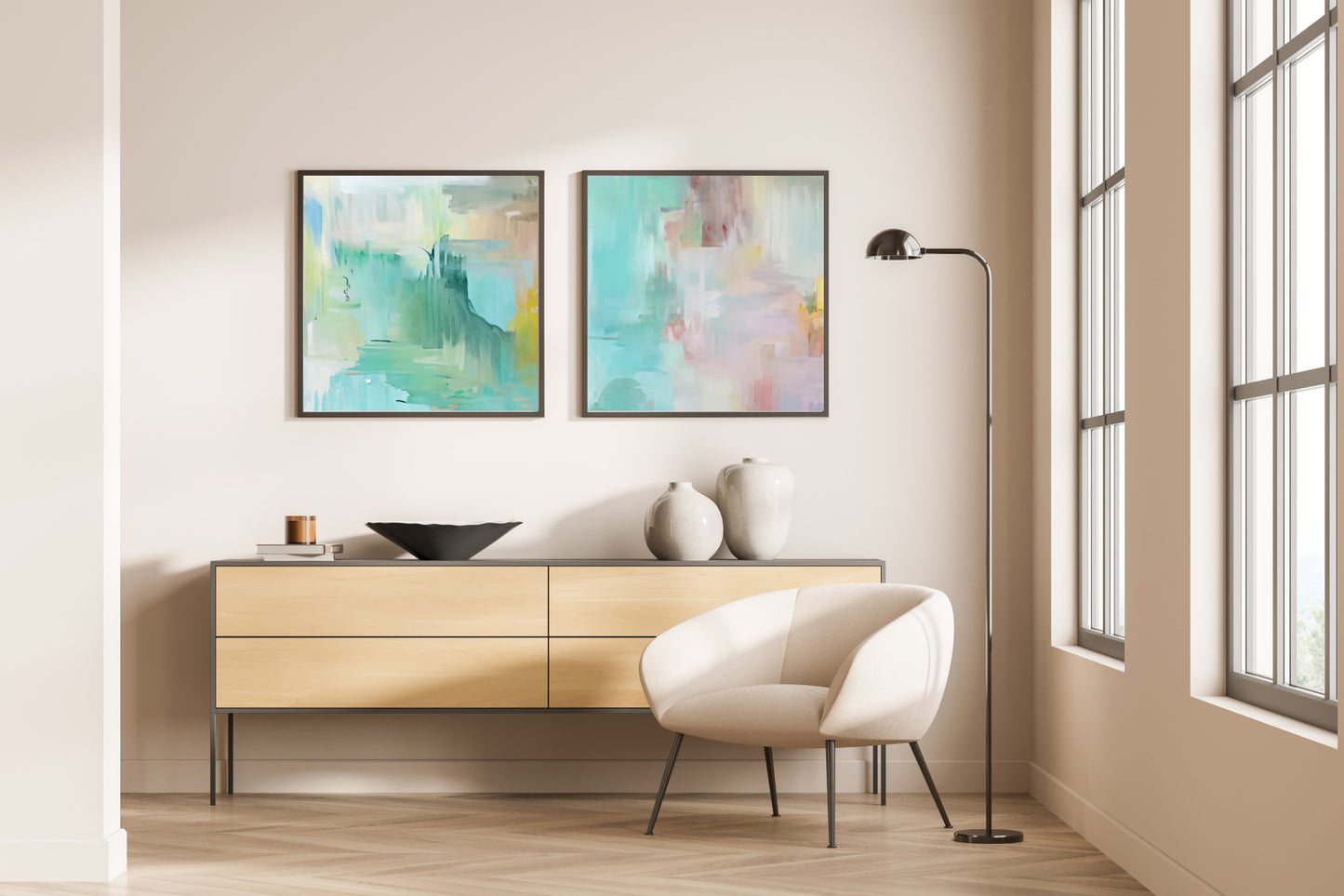 Art Wall (2 Canvas Prints) - Turquoise Calm #1, Whisper #2