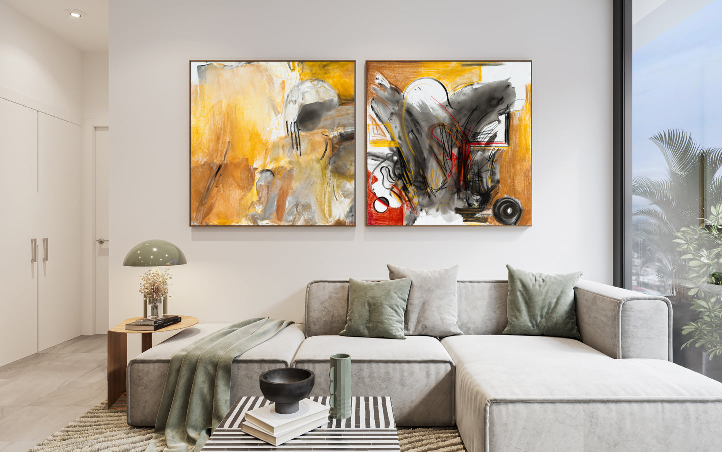 Art Wall (2 Canvas Prints) - Sandstorm #1, Desert fire #2