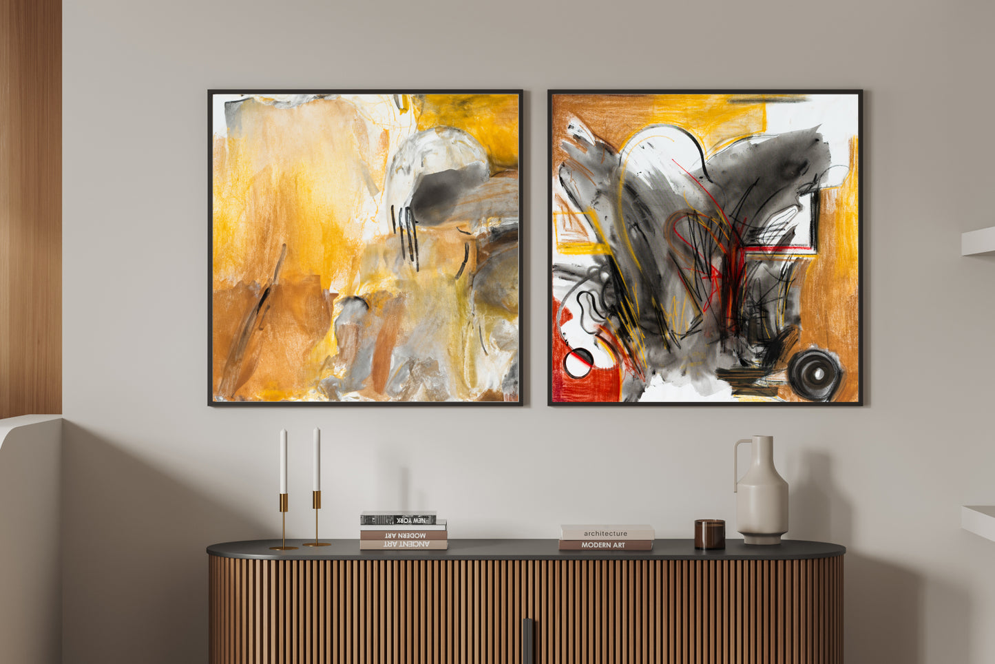 Art Wall (2 Canvas Prints) - Sandstorm #1, Desert fire #2