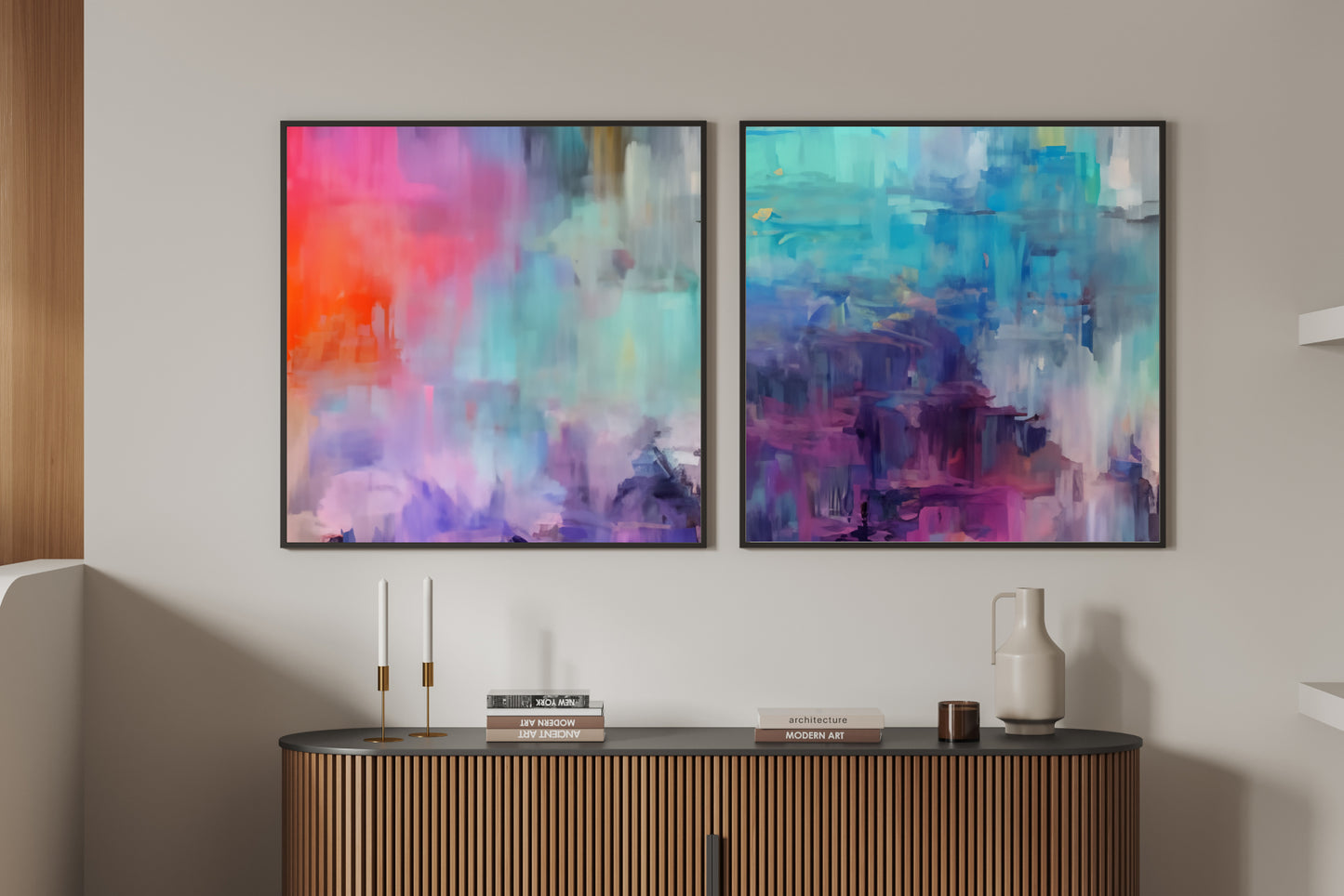 Art Wall (2 Canvas Prints) -  Canary Skies #1,  Violet Waters #2