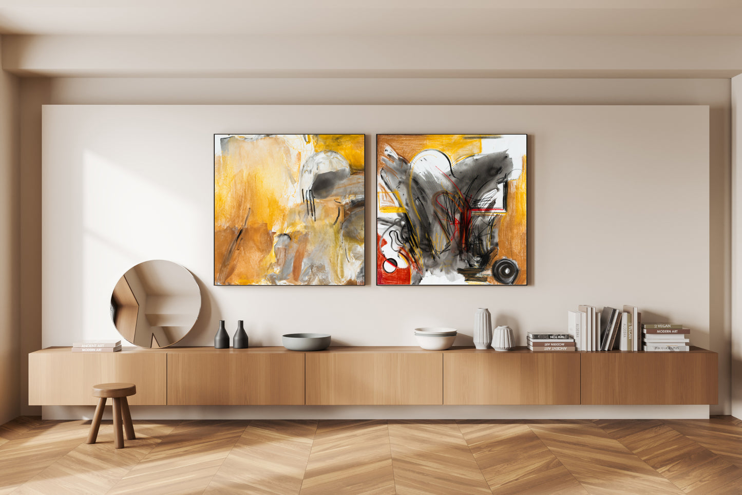 Art Wall (2 Canvas Prints) - Sandstorm #1, Desert fire #2