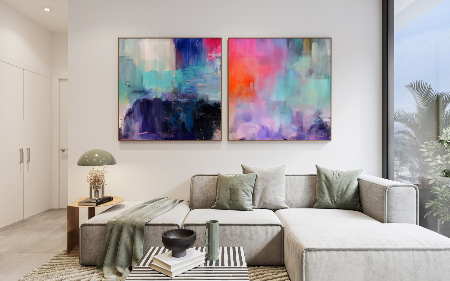 Art Wall (2 Canvas Prints) -  Dark Lake #1, Canary Skies #2