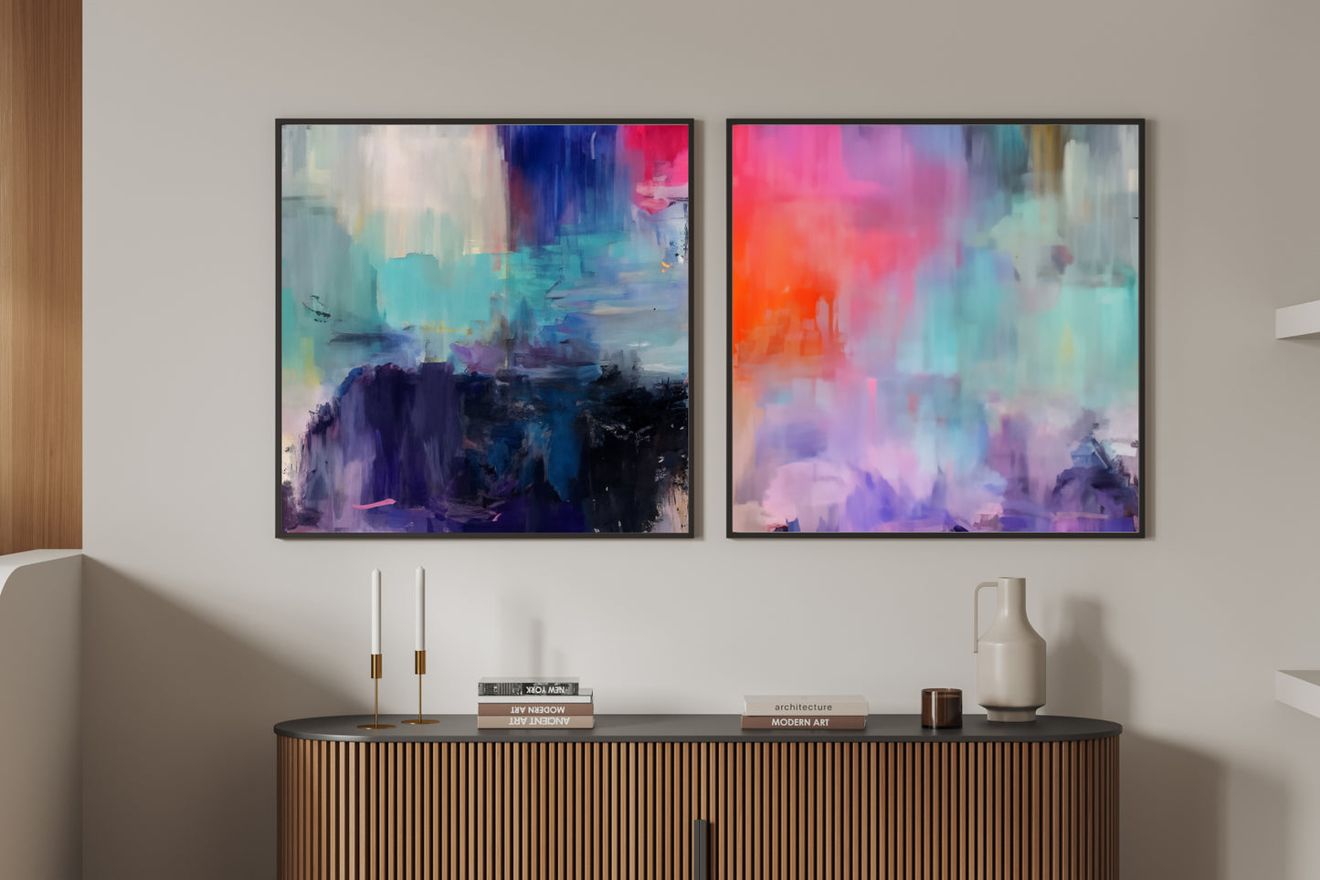 Art Wall (2 Canvas Prints) -  Dark Lake #1, Canary Skies #2