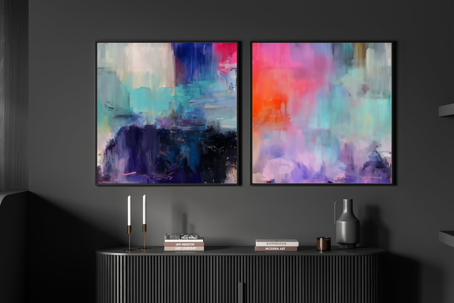 Art Wall (2 Canvas Prints) -  Dark Lake #1, Canary Skies #2