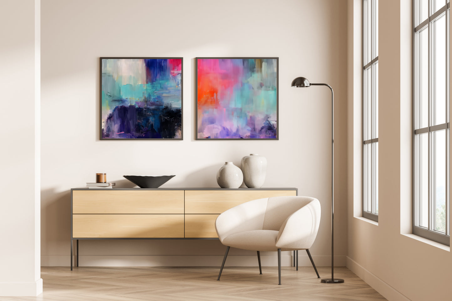 Art Wall (2 Canvas Prints) -  Dark Lake #1, Canary Skies #2