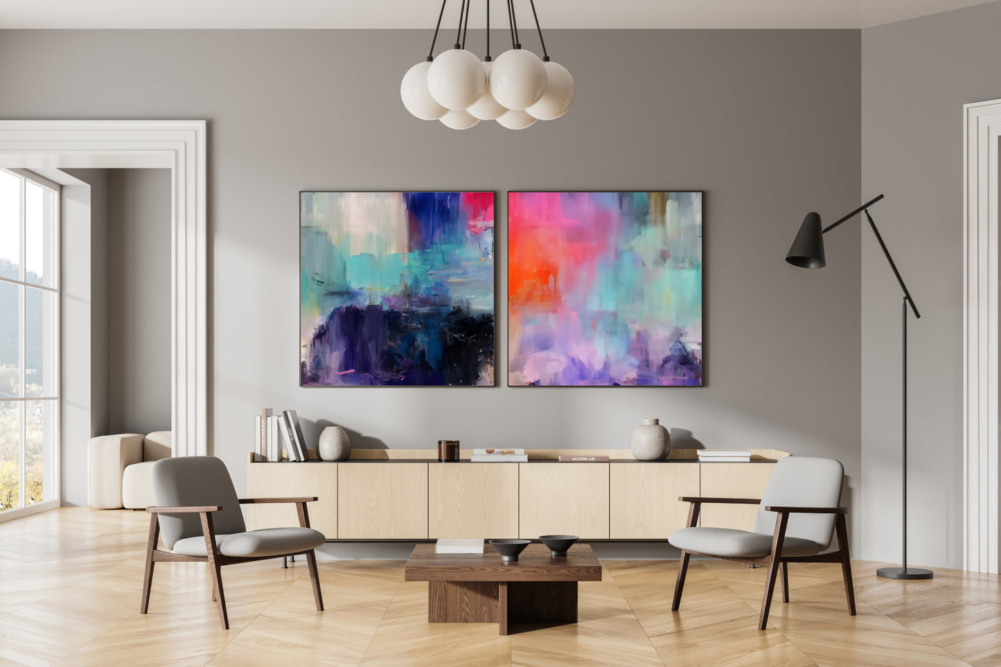 Art Wall (2 Canvas Prints) -  Dark Lake #1, Canary Skies #2