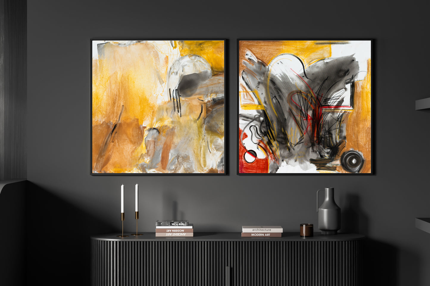 Art Wall (2 Canvas Prints) - Sandstorm #1, Desert fire #2