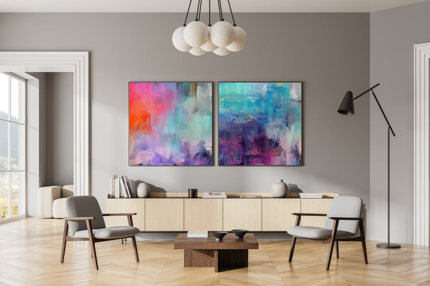 Art Wall (2 Canvas Prints) -  Canary Skies #1,  Violet Waters #2