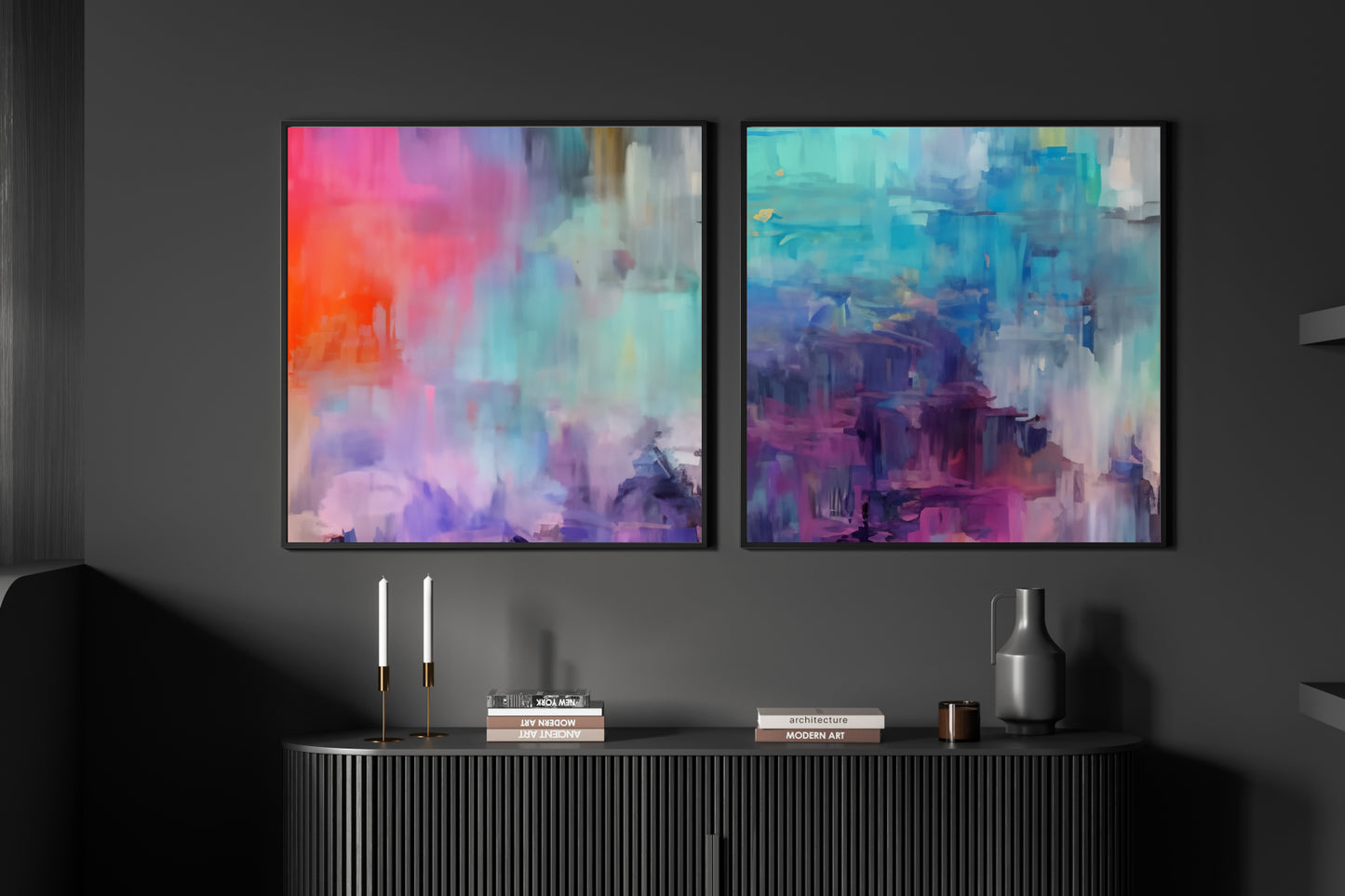 Art Wall (2 Canvas Prints) -  Canary Skies #1,  Violet Waters #2