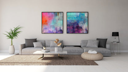 Art Wall (2 Canvas Prints) -  Canary Skies #1,  Violet Waters #2