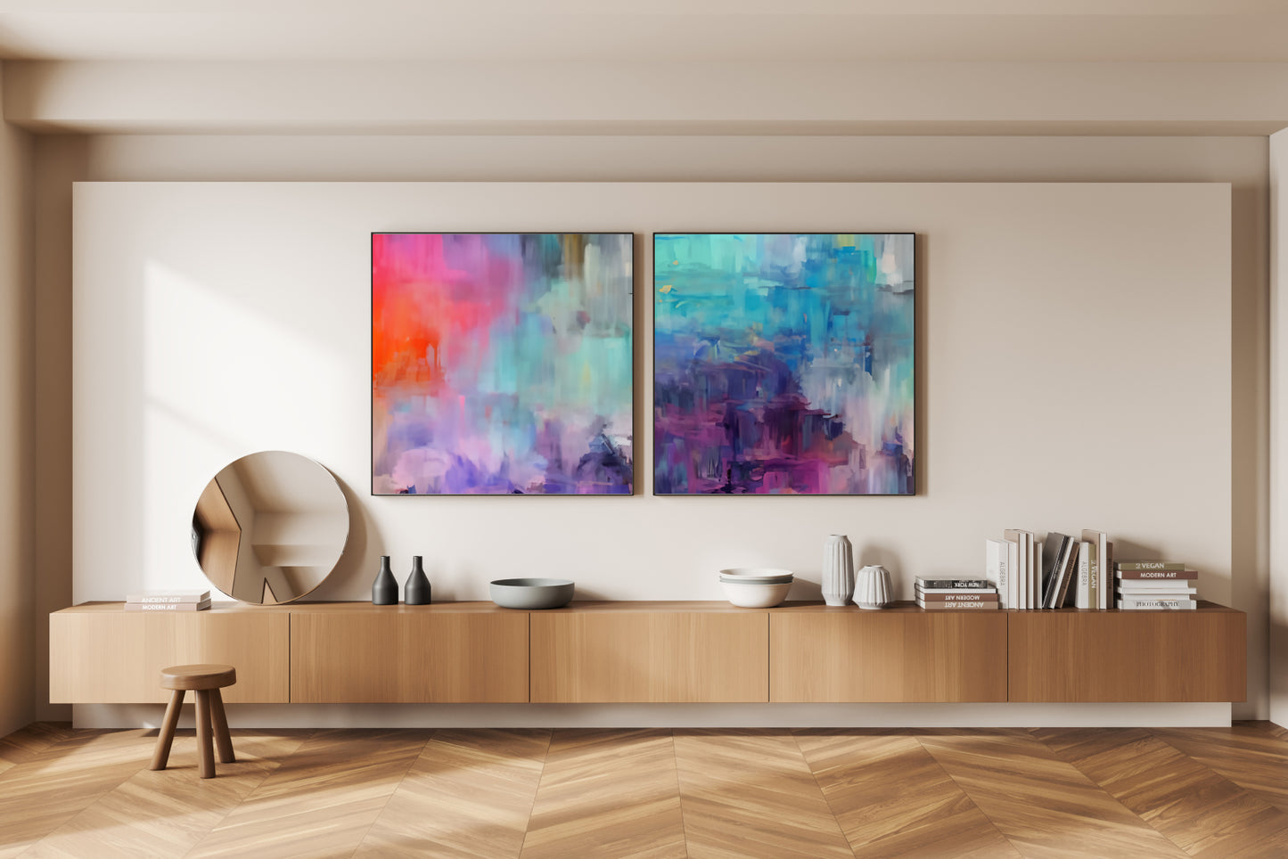 Art Wall (2 Canvas Prints) -  Canary Skies #1,  Violet Waters #2