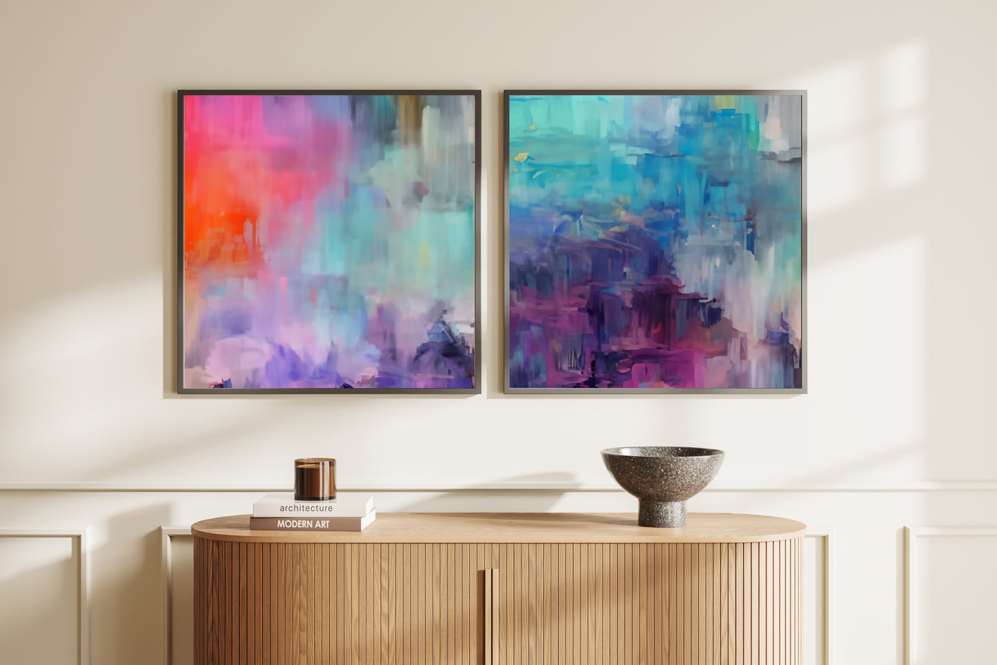 Art Wall (2 Canvas Prints) -  Canary Skies #1,  Violet Waters #2