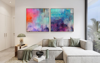 Art Wall (2 Canvas Prints) -  Canary Skies #1,  Violet Waters #2