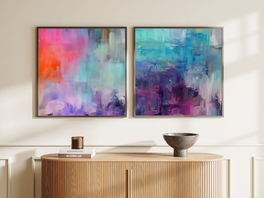 Art Wall (2 Canvas Prints) -  Canary Skies #1,  Violet Waters #2