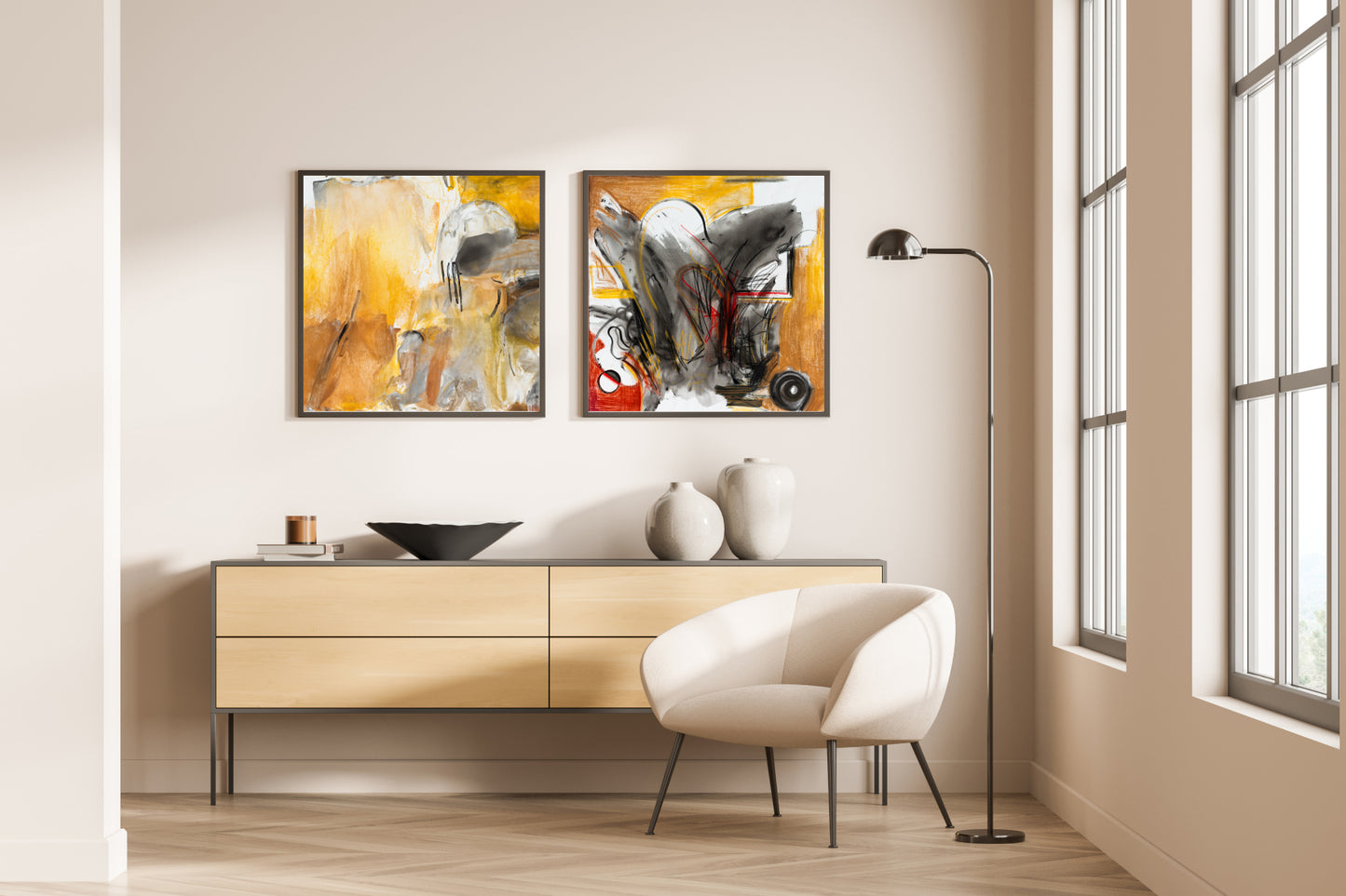 Art Wall (2 Canvas Prints) - Sandstorm #1, Desert fire #2